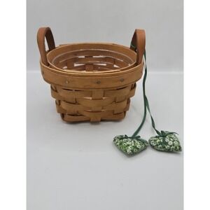 Longaberger Small Basket Marked Signed  1995 with soft heart charms & protector